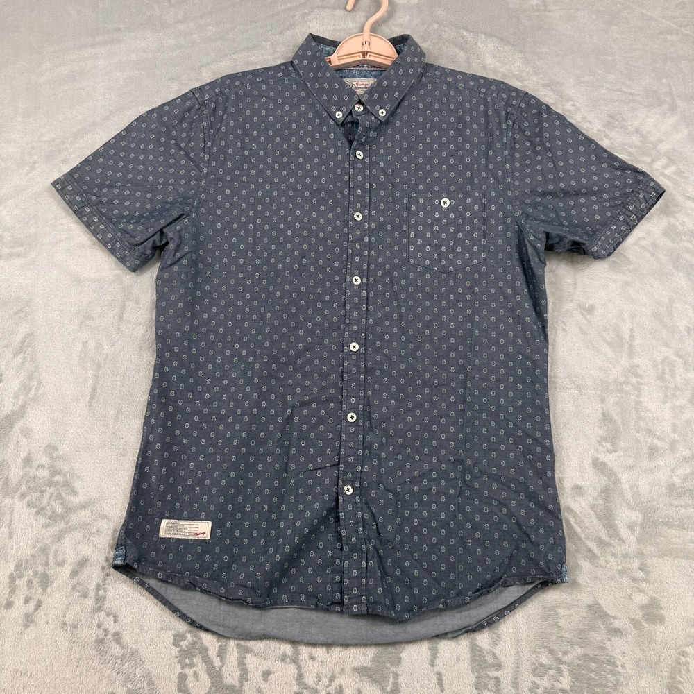 7 Diamonds Shirt Men Medium Blue Floral Short Sleeve Button Up Casual Chill